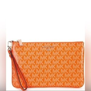 Michael Kors Logo Jet Set Charm Apricot Large Top Zip Wristlet